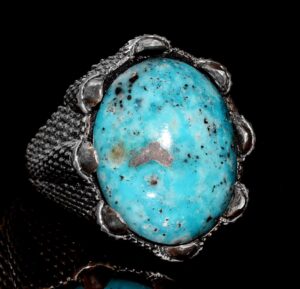 Sterling Gümüş Erkek Yüzük - Arizona Turkuaz Doğal Taş - Şahin Pençesi Tasarımı (Stil-3) - Görsel 4