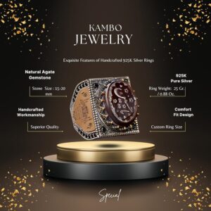 Doğal Akik Taş Yüzük - İslami Hediye, Erkek Yüzük, Ayar Gümüş - Görsel 2