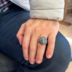 Safir Doğal Taş Yüzük, 925 Ayar Gümüş Erkek Yüzük, Mavi Safir Taşlı Gümüş Yüzük - Görsel 2