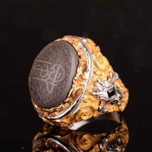 Gerçek Doğal Hematit Taş Yüzük, 925 Ayar Sterlin Gümüş Erkek Yüzük, İslami Yüzük - Görsel 5