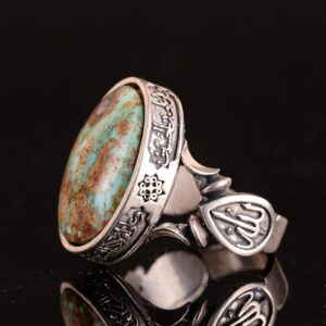 El yapımı Doğal Arizona Turkuaz Taş Yüzük - 925 Ayar Sert Gümüş Yüzük Erkekler İçin - Farklı Yüzük (Stil-2) - Görsel 5