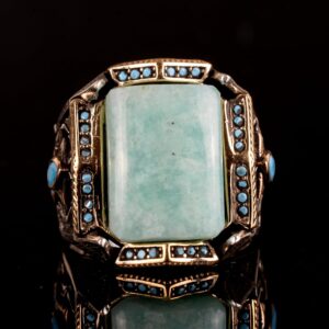 Gerçek Doğal Amazonit Taşı Yüzük, 925 Ayar Gümüş Yüzük, Oval Amazonit Yüzük - Görsel 6