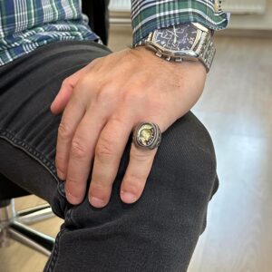 Amerikan Baş Şef Yüzüğü - Doğal Kırmızı Akik Taşı Yüzüğü - 925 Ayar Gümüş Yüzük - Oymalı Taş Yüzük - Görsel 3