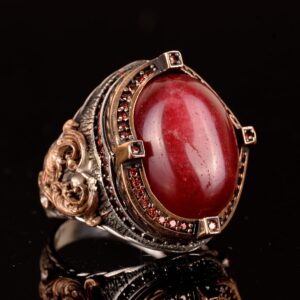 Erkekler için Gümüş Yüzük, Gerçek Doğal Cabochon Yakut Taşlı Yüzük, Yakut Yüzük, El Yapımı Yüzük - Görsel 4