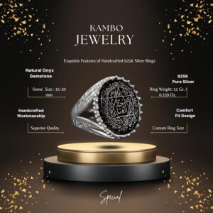 925 Ayar Gümüş İslami Zülfikar Kılıcı Yüzüğü, Doğal Oniks Taşı, Süleyman Mührü Yüzüğü, Davut Yıldızı Yüzüğü - Görsel 2