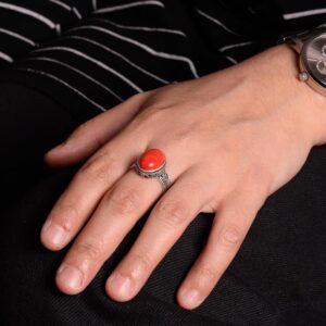 925 Ayar Gümüş Erkek Yüzük, Doğal Taş Yüzük, Kırmızı Mercan Taşı, Gümüş Takı, Mercan Taşı Yüzük - Görsel 3