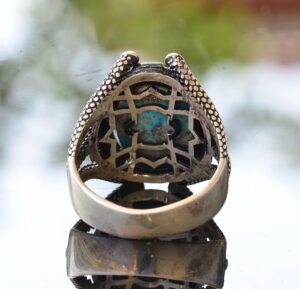 Doğal Arizona Turkuaz Taşlı 925 Ayar Gümüş Pençe Erkek Yüzük - Güç ve Denge Artırıcı - Görsel 5