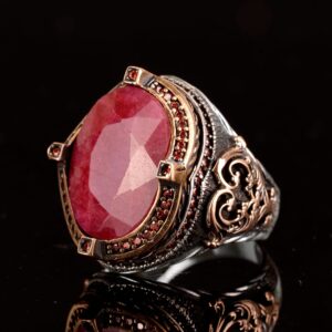 Doğal Yakut Taşlı 925 Ayar Gümüş Erkek Yüzük - El Yapımı Zanaat Takı - Görsel 5