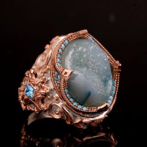 Gerçek Doğal Drusy Kristal Kuvars Taş Yüzük, 925 Ayar Gümüş Yüzük Erkekler İçin - Görsel 4