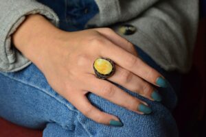 El Yapımı Ham Amber Yüzük, 925 Ayar Gümüş Erkek Yüzüğü, Doğal Şifa Taşı - Görsel 7