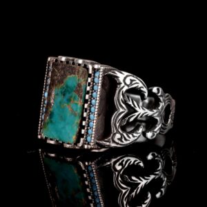 Gerçek Doğal Arizona Turkuaz Taşı Yüzük, 925 Ayar Sterlin Gümüş Yüzük, El Yapımı Gümüş Yüzük - Görsel 5