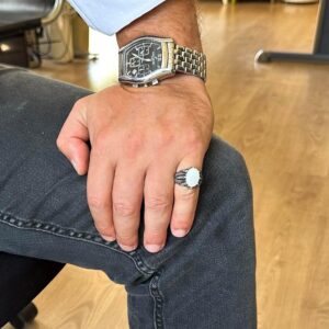 Gerçek Doğal Sedef Taşlı 925 Ayar Gümüş Pençe Yüzük - - Görsel 3