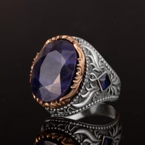 925 Ayar Gümüş Erkek Yüzük, Gerçek Doğal Safir Taşlı Yüzük, El Yapımı Yüzük - Görsel 4