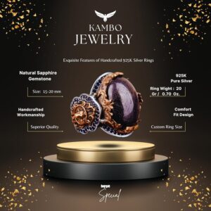 Gerçek Doğal Safir Taşlı Yüzük, Aslan Yüzüğü, 925 Ayar Gümüş Erkek Yüzüğü - Görsel 2