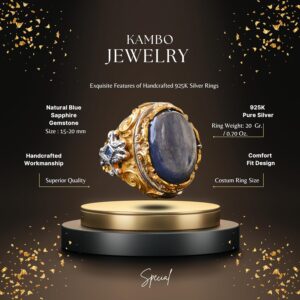 Doğal Mavi Safir Yüzük, Gümüş Mavi Safir Yüzük, 925 Ayar Gümüş Yüzük, Büyük Yüzük - Görsel 2