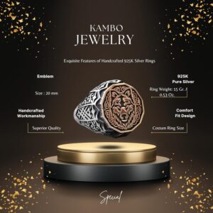 Kurt Başı Yüzüğü Erkekler için, Gümüş Kurt Yüzüğü, 925 Ayar Gümüş Erkek Yüzüğü, Büyük Yüzük - Görsel 2