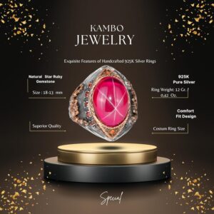 Gerçek Doğal Yıldız Yakutu Taşlı Yüzük, El Yapımı Yüzük, Sultan Yüzüğü, 925 Ayar Gümüş Yüzük - Görsel 2