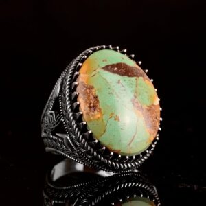 925 Ayar Gümüş Erkek Yüzük, Yeşil Turkuaz Taşı, Doğal Turkuaz Taşlı, El Yapımı Gümüş Yüzük - Görsel 5