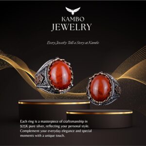 925 Ayar Gümüş Yüzük, El Yapımı Doğal Kırmızı Kan Taşı Yüzük - Görsel 7