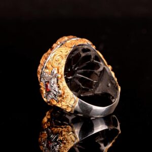 El Yapımı Yüzük - 925 Ayar Katı Gümüş Erkekler için Altın Kaplama Takı (Aslan) - Görsel 7