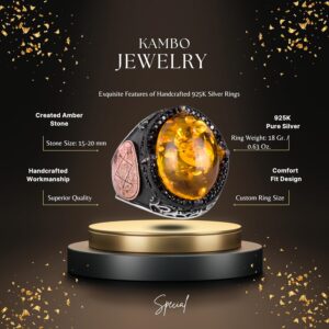David Yıldızı Yüzüğü, Yapay Taş Yüzük, 925 Ayar Gümüş Süleyman Yüzüğü (Bal Amber Yapay) - Görsel 2