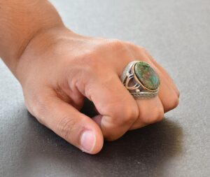 Gerçek Doğal Taş Yüzük - Gümüş Erkek El Yapımı Kılıç Yüzüğü (Turkuaz) - Görsel 7