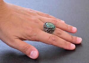 925 Ayar Katı Gümüş Erkek Yüzük - Doğal Taşlarla El Yapımı Zarafet (Yeşil Kan Taşı) - Görsel 6