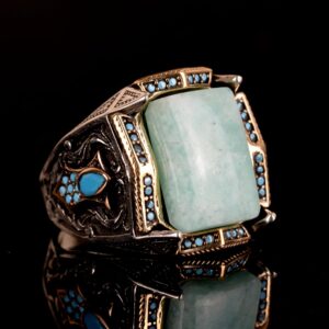 Gerçek Doğal Amazonit Taşı Yüzük, 925 Ayar Gümüş Yüzük, Oval Amazonit Yüzük - Görsel 4