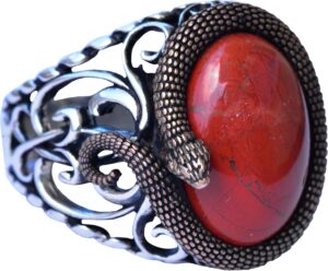 Doğal Kan Taşı Taşlı Yılan Yüzük, El Yapımı Yüzük, Ayar Gümüş Erkek Yüzüğü, Hediye için, Gümüş Aksesuar, Kahverengi - Görsel 1