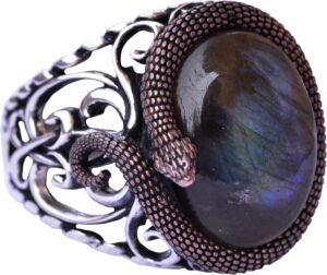 925 Ayar Katı Gümüş Erkek Yüzük - Doğal Labrodor Taşı ile El Yapımı Şıklık - Görsel 1