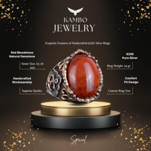 Yelkenli Çapa Gümüş Yüzük, Doğal Taş Yüzük Erkekler İçin, 925 Ayar Gümüş Yüzük, (Kırmızı Kan Taşı) - Görsel 2