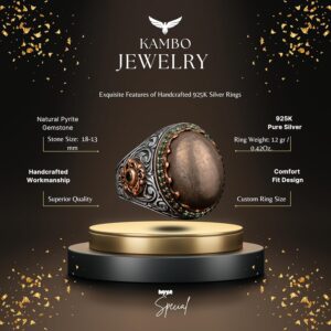 Gerçek Doğal Pirit Taşlı Yüzük, Sultan Yüzüğü, 925 Ayar Gümüş Erkek Yüzüğü - Görsel 2