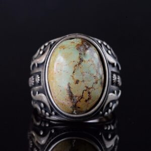 925 Ayar Gümüş Erkek Yüzük Doğal Arizona Turkuaz Taşı - Vintage Tasarım El Yapımı Takı - Görsel 3