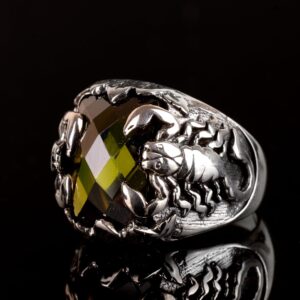 Akrepler Yüzüğü, Hayvan Yüzükleri, Yeşil Zirkon Taşlı Yüzük, 925 Ayar Gümüş Erkek Yüzüğü - Görsel 5