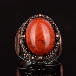 Gümüş Süleyman Mührü Yüzüğü, Doğal Kırmızı Kan Taşı Yüzük - 925 Ayar Katı Gümüş Erkek Yüzüğü - Görsel 4