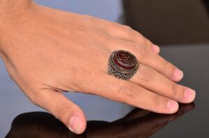 Doğal Akik Taşlı İslami Yüzük - 925 Ayar Gümüş Erkek Takısı - Görsel 6