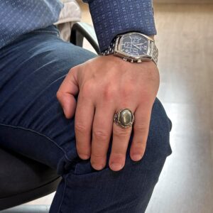 Yelkenli Çapa Pyrite Doğal Taş Yüzük - 925K Katı Sterlin Gümüş Erkek Yüzüğü - Görsel 2