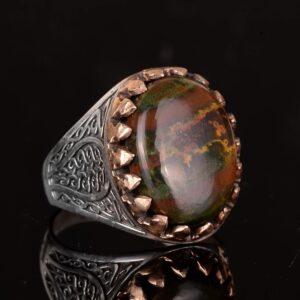 Gerçek Doğal Kan Taşı Yüzük, Erkek Yüzüğü, 925 Ayar Gümüş Yüzük, kırmızı - Görsel 3