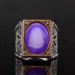 925 Ayar Gümüş Minimalist Yüzük Druzy Kuvars Doğal Taşlı - Görsel 4