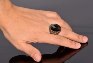 Doğal Obsidiyen Taş Yüzük, 925 Ayar Gümüş Yüzük ile Taş, Erkekler için Hediye Siyah - Görsel 6