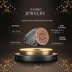 David Yıldızı Yüzüğü, Süleyman Yüzüğü, Şık Yüzük, 925 Ayar Gümüş Erkek Yüzüğü (Özelleştirilebilir) - Görsel 2