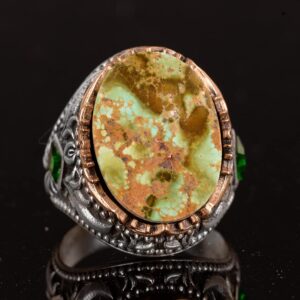 Gerçek Doğal Arizona Turkuaz Taşı Erkek Yüzüğü, El Yapımı Yüzük, 925 Ayar Gümüş Yüzük - Görsel 3