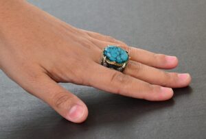 Erkekler için Gümüş Şahin Pençesi Yüzük - Doğal Turkuaz Taşı - Görsel 6