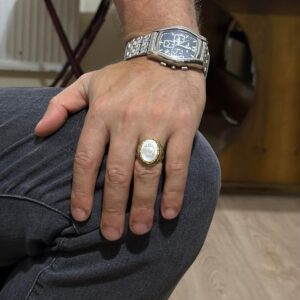 Erkek İslami Yüzük - 925 Ayar Gümüş Altın Kaplama Erkek Yüzük (Beyaz) - Görsel 3