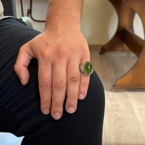 925 Ayar Gümüş El Yapımı Yüzük - Oluşturulmuş Peridot Taş Yüzük - Görsel 3