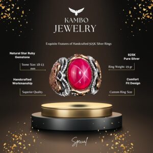 Gerçek Doğal Yıldız Yakut Taşlı Yüzük, 925 Ayar Gümüş Erkek Yüzük - Görsel 2