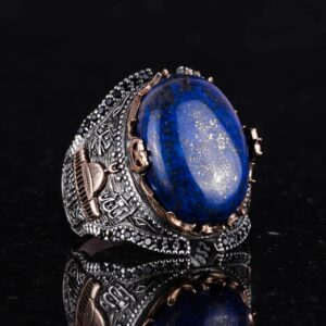 El Yapımı Lapis Lazuli Taş Yüzük, Gümüş Camii Yüzük, 925 Ayar Sert Gümüş Erkek Yüzük - Bilgelik ve Gerçek Tasarımı - Görsel 4