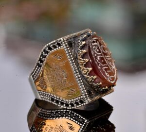 Doğal Akik Taşlı, Gümüş İslami Erkek Yüzük - Görsel 4