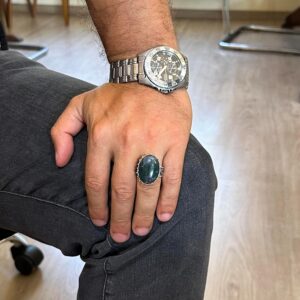 Gerçek Doğal Taş Yüzük - 925 Ayar Gümüş Büyük Yüzük - El Yapımı Yüzük (Süsen Taşı) - Görsel 3