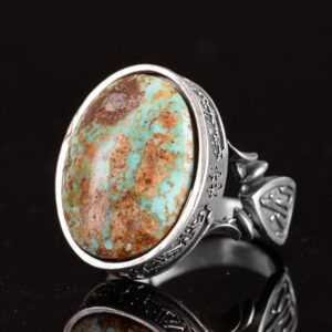 El yapımı Doğal Arizona Turkuaz Taş Yüzük - 925 Ayar Sert Gümüş Yüzük Erkekler İçin - Farklı Yüzük (Stil-2) - Görsel 4